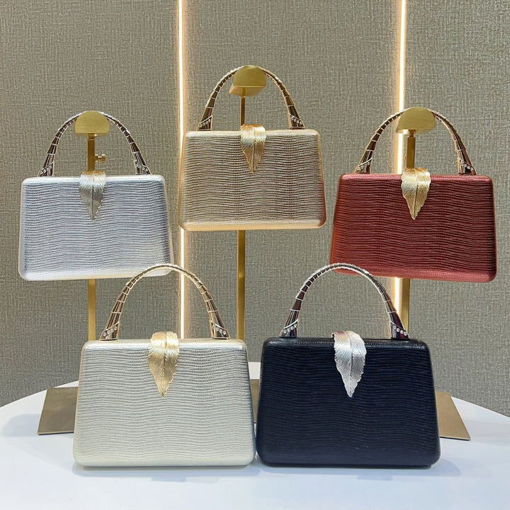 Elegant Leaf-Appliqué Evening Handbag