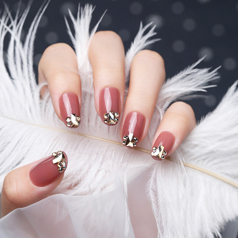 Decorative Press-On Nail Art Set with Gemstone Accents