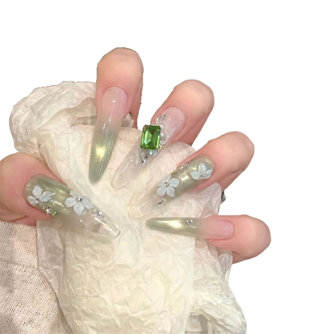 Floral Gemstone Stiletto Nail Set Kalsten