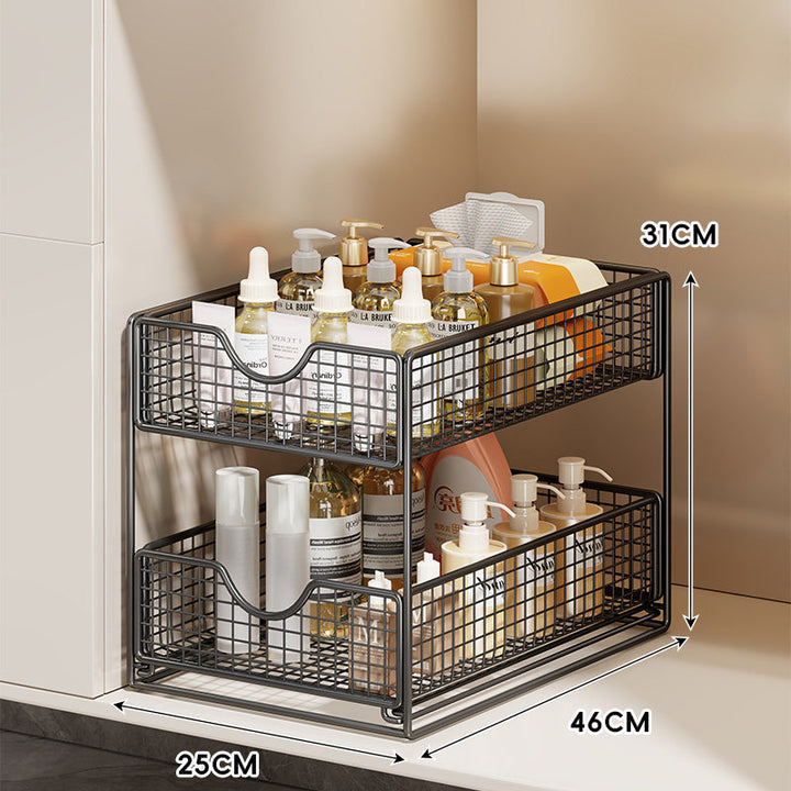 Three-Tier Sliding Mesh Drawer Cabinet Organizer for Kitchen and Bathroom