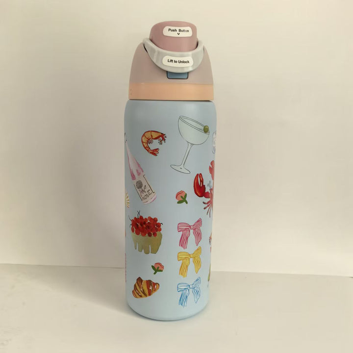 Double-Wall Vacuum Insulated Stainless Steel Travel Bottle With Flip Straw Leakproof Lid And Character Print