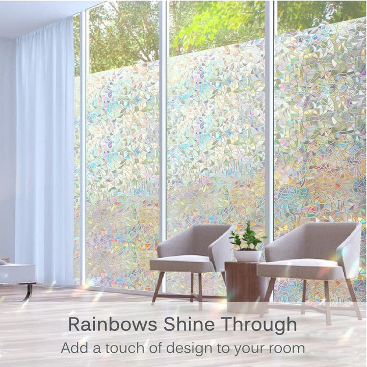 Decorative Privacy Window Film With Embossed Holographic Floral Pattern And Static-Cling Adhesive