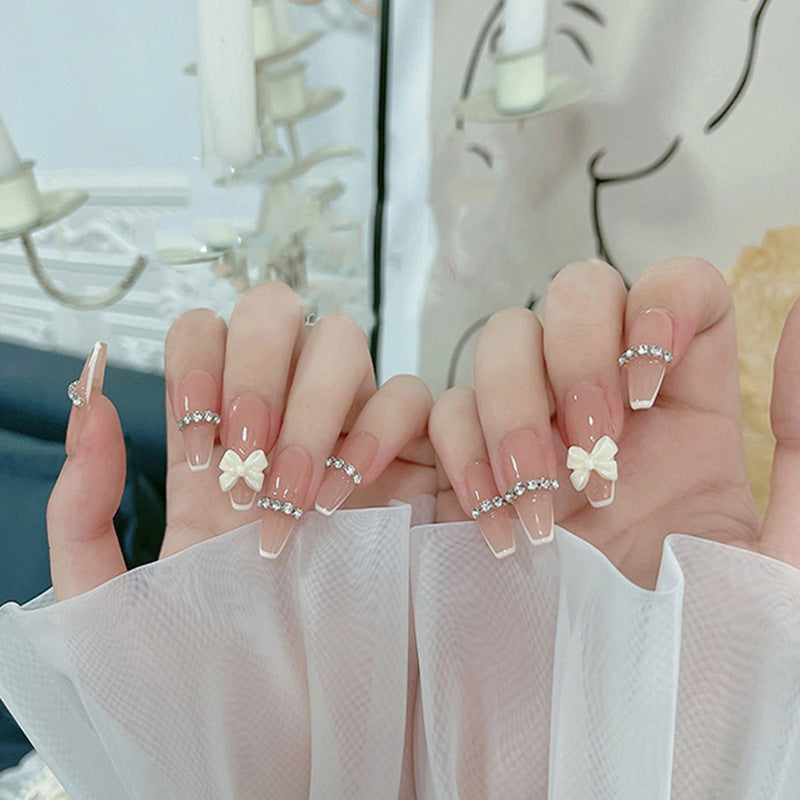 Elegant Rhinestone and Bow Decorated Press-On Nails