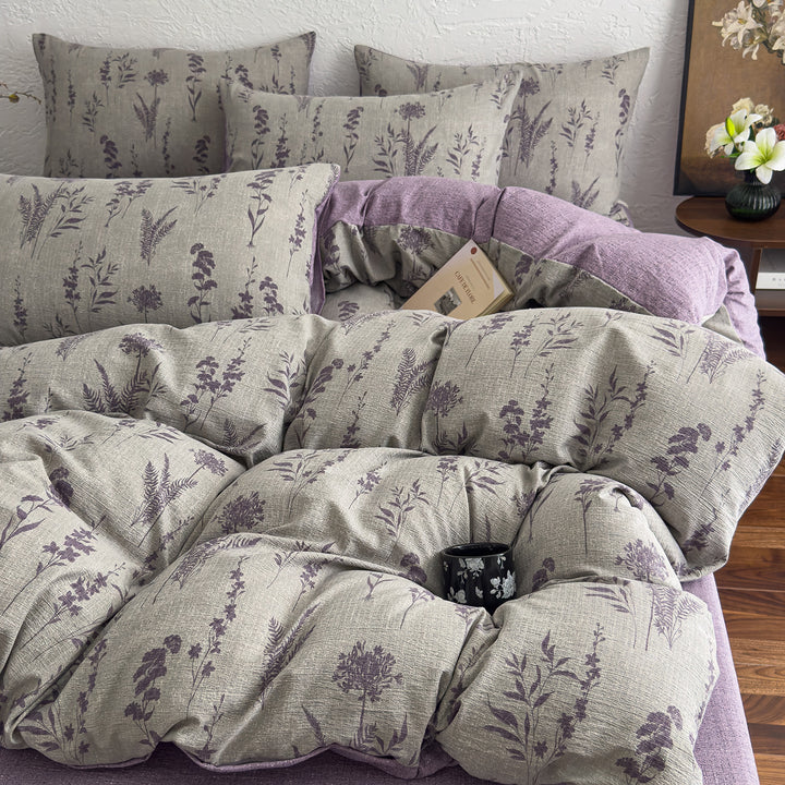 Floral Butterfly Duvet Cover Set With Brushed Cotton‑Blend Linen Texture And Corner Tie Pillowcase Ensemble