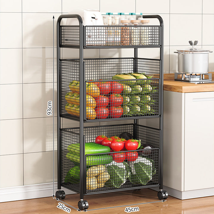 Rolling Kitchen Storage Cart with Mesh Baskets Kalsten
