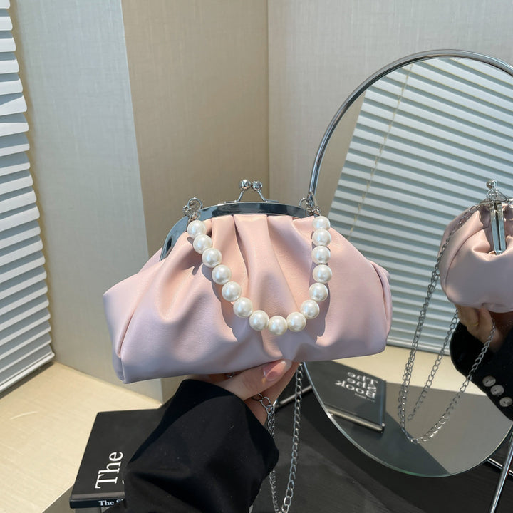Elegant Clutch Handbag with Pearl Chain Kalsten