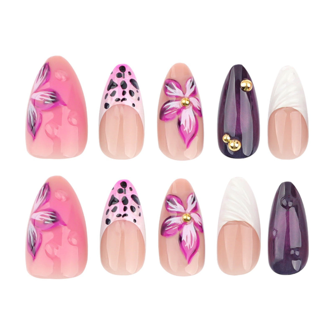 Artistic Floral and Textured Press-On Nail Set Kalsten