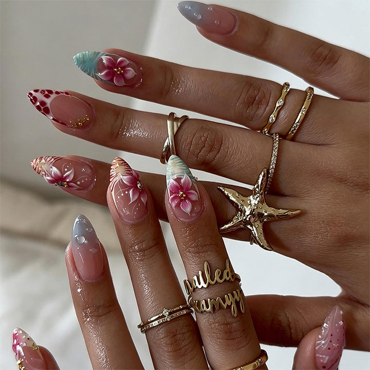 Artificial Nail Set with Floral and Glittering Accents Kalsten