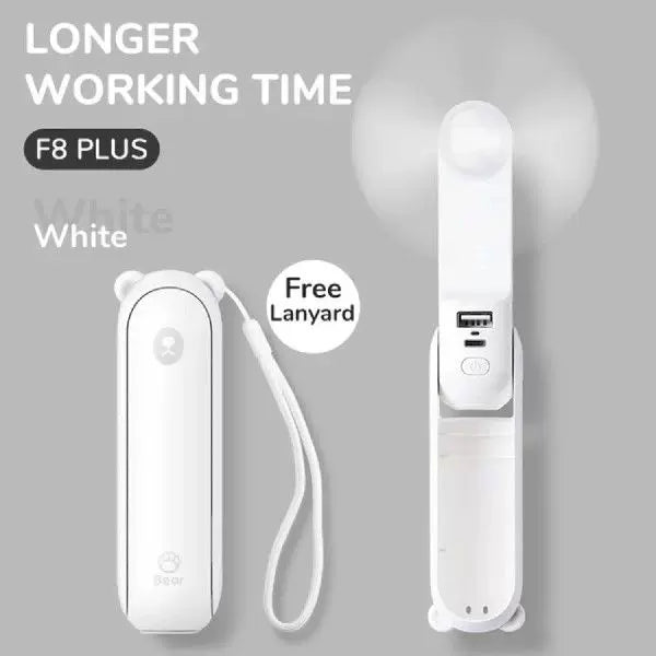 Unisex One Size Foldable Rechargeable Portable Mini Fan with Integrated USB Power Bank and Lanyard Kalsten