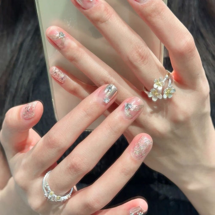 Floral Gemstone Accent Nail Art Set