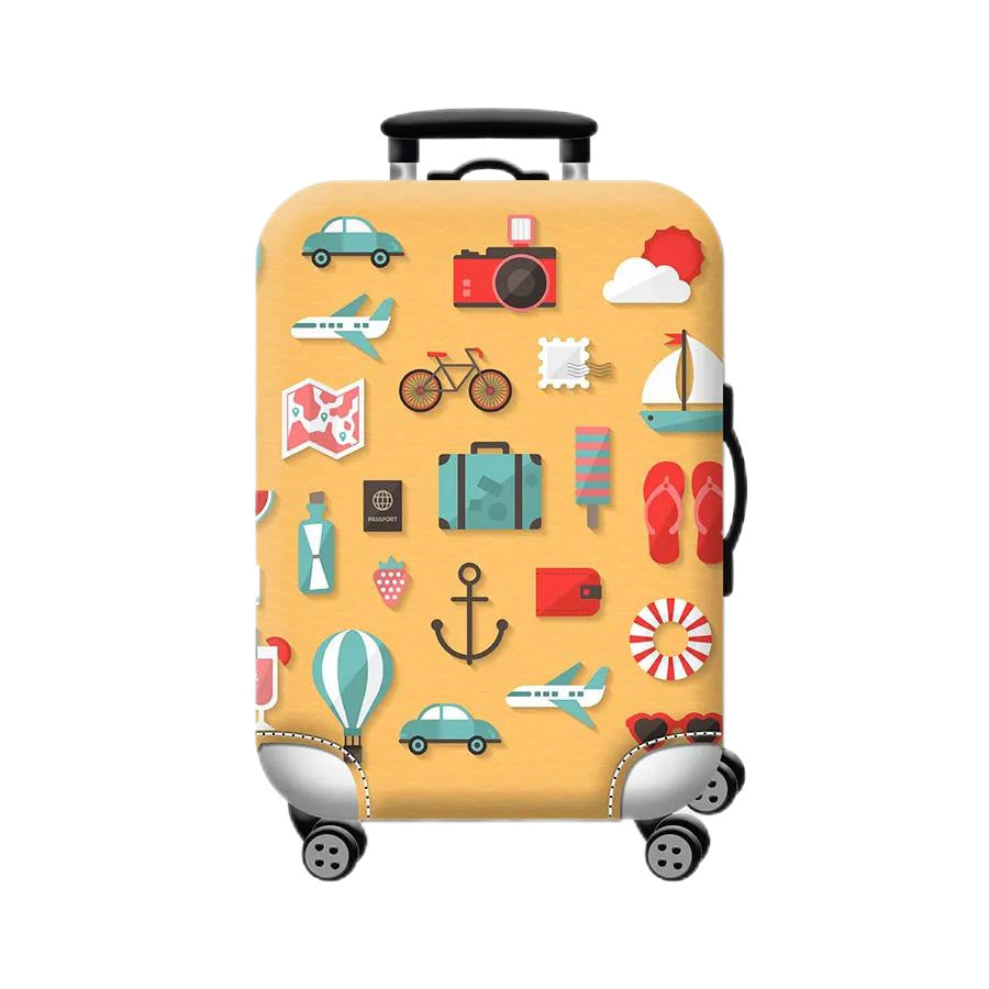 Unisex hard-shell cabin trolley with vintage travel illustration, 360° swivel wheels and telescopic handle Kalsten