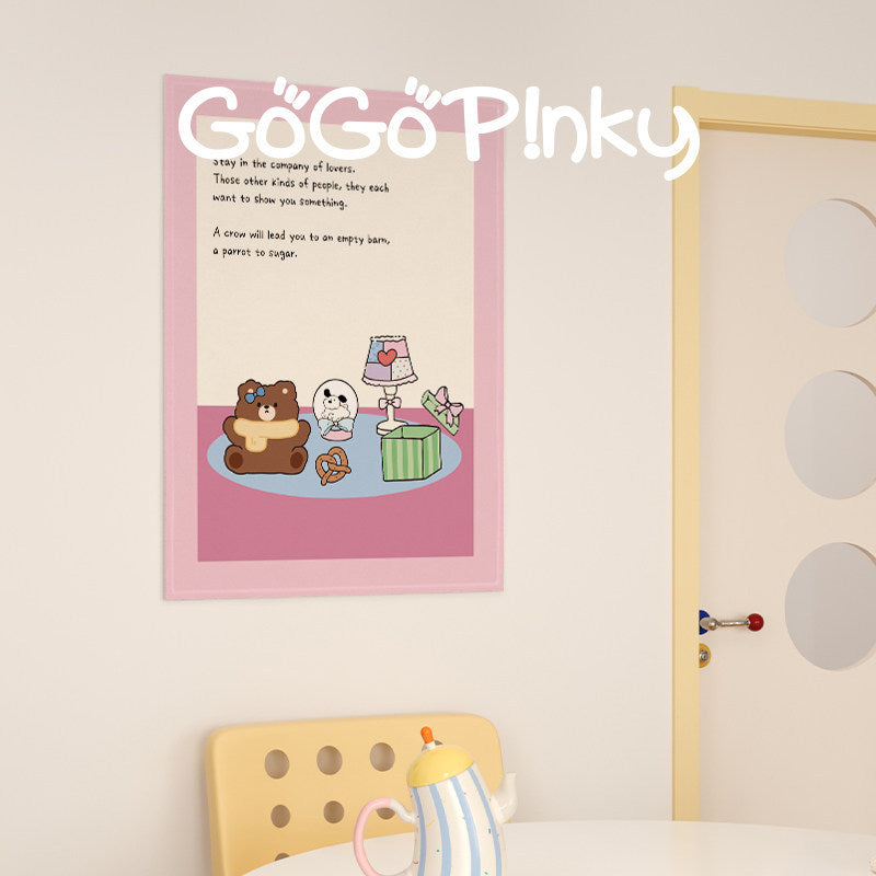 Pastel Cartoon Nursery Wall Art Print Poster with Cute Bear & Gift Illustration