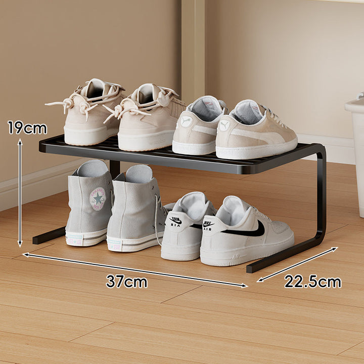 Compact Low-Profile Two-Tier Powder-Coated Metal Shoe Organizer
