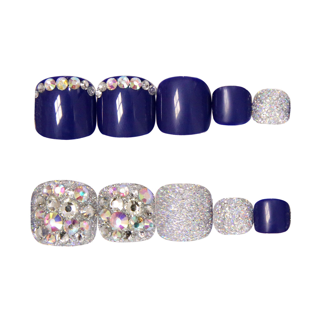 Glittering Rhinestone-Accented Press-On Toenails Kalsten