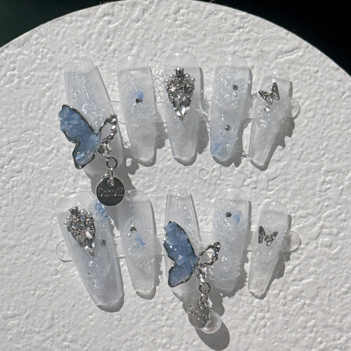 Decorative Butterfly-Inspired 3D Press-On Nail Set