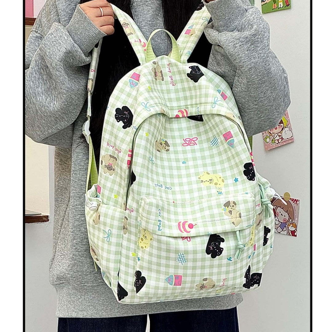 Backpack with Creative Checkered Pattern and Playful Appliqués Kalsten