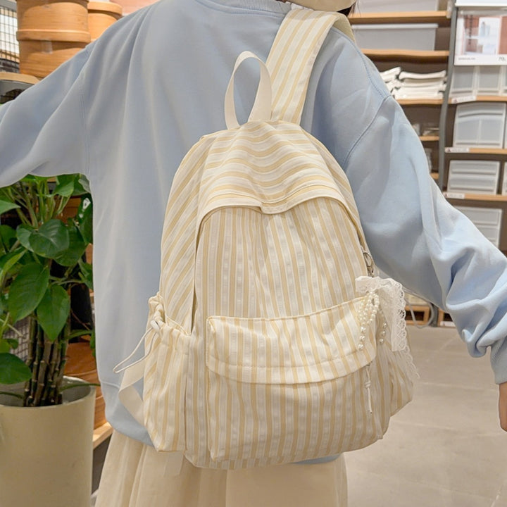 Chic Striped Canvas Backpack Kalsten
