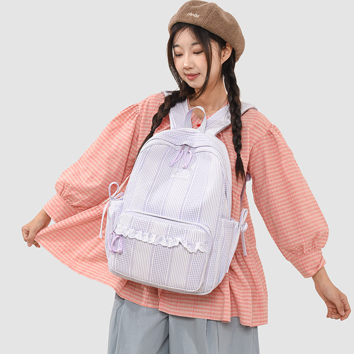 Stylish Striped Backpack with Lace Trim Kalsten