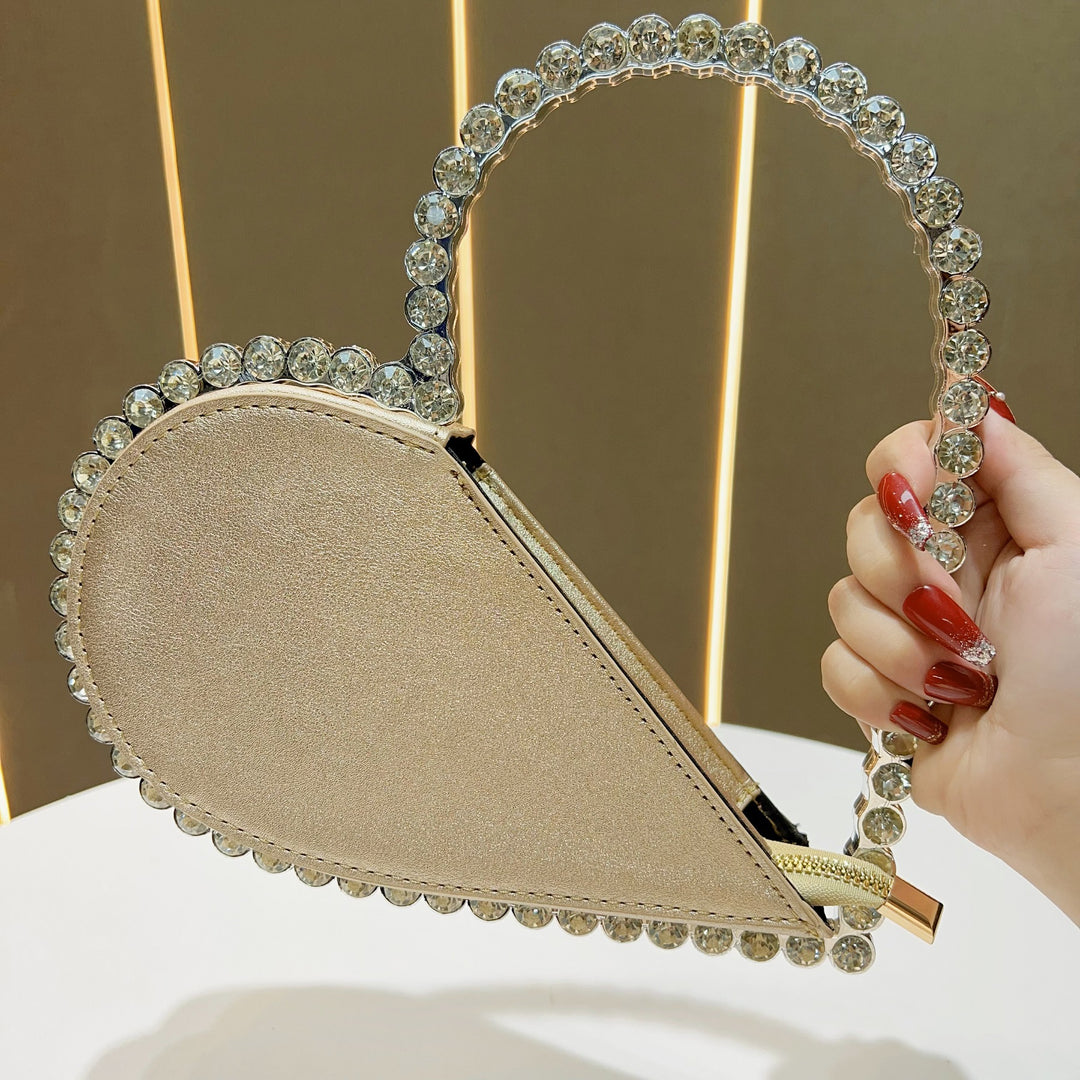 Heart-Shaped Rhinestone Handbag