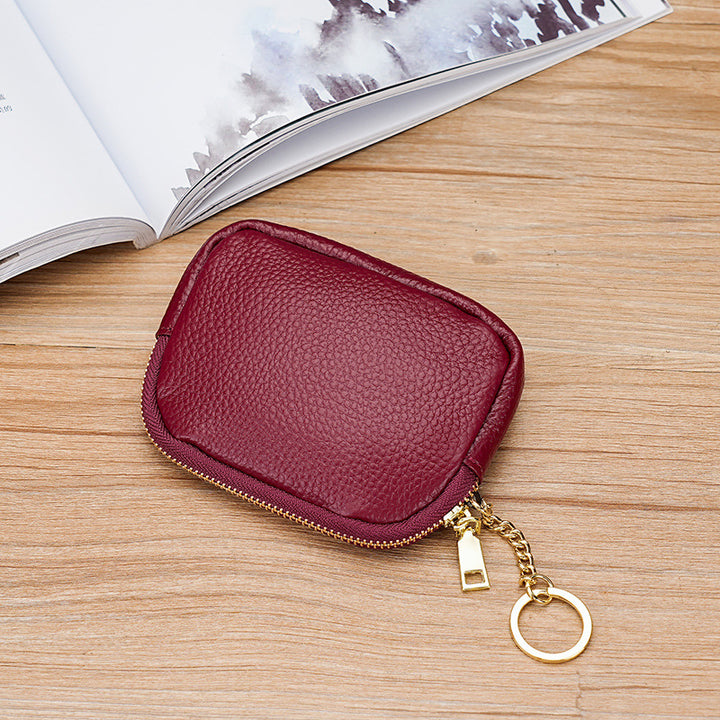 Compact Leather Zippered Keychain Pouch