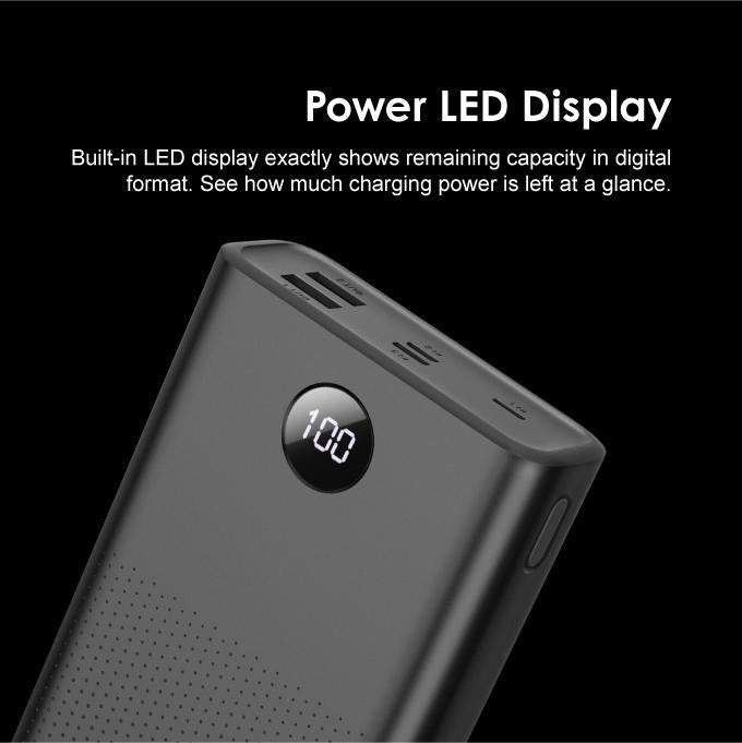 High-capacity dual-port fast charging power bank with digital battery display and USB-C pass-through Kalsten