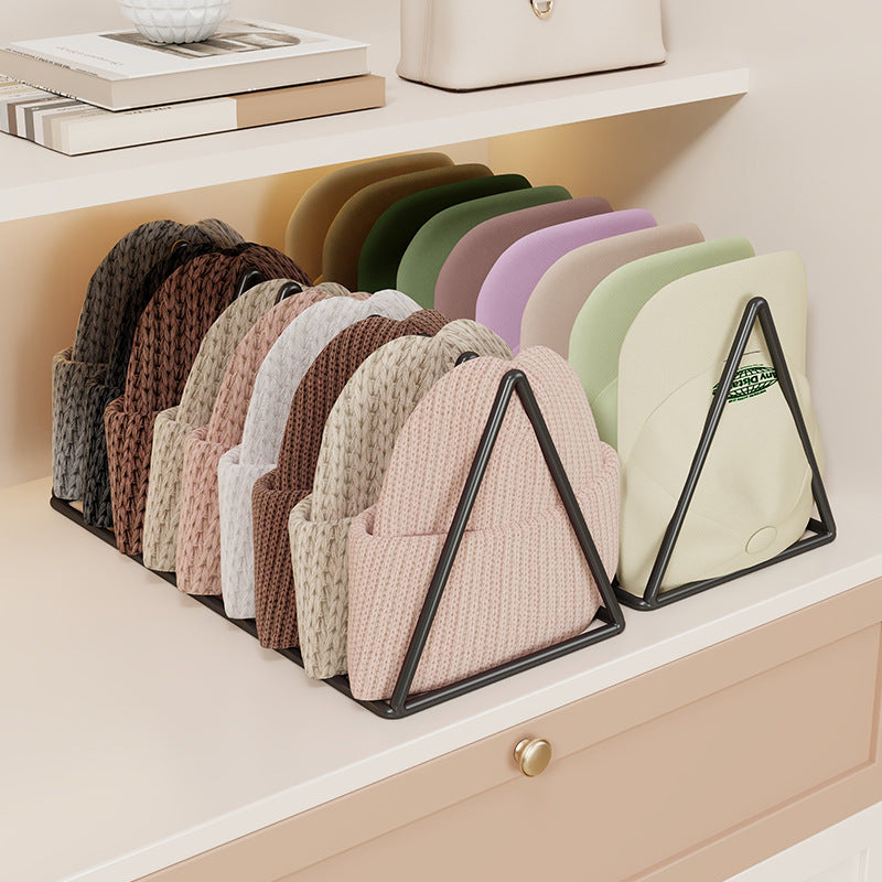 Triangular Gold Metal Multi-Slot Beanie and Knit Hat Organizer Rack