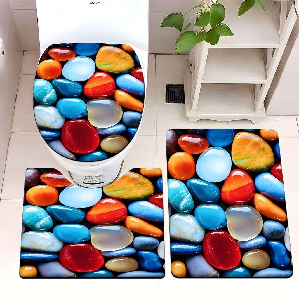 Decorative Rock and Butterfly Bathroom Mat Set Kalsten