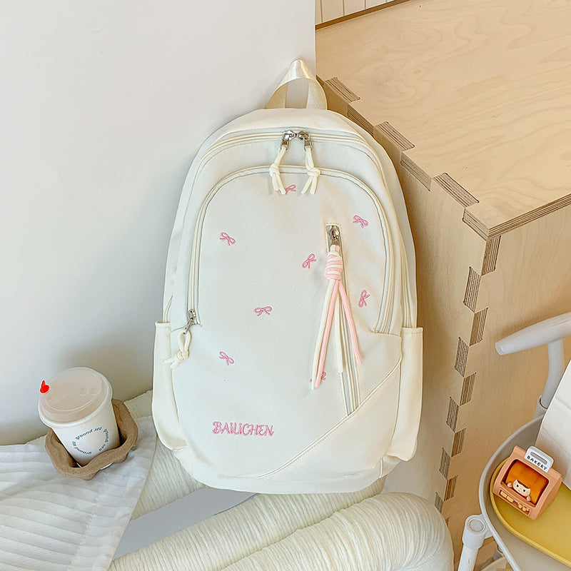 Stylish Embroidered Bow-Accent Casual Backpack Kalsten