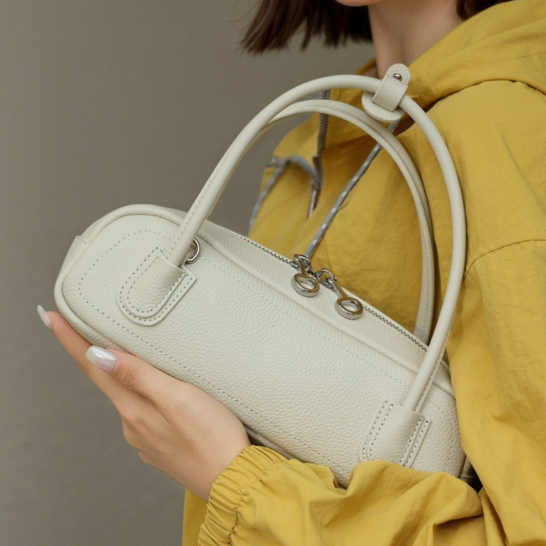 Mini Pebbled Top-Handle Dome Satchel with Dual Zip Closure