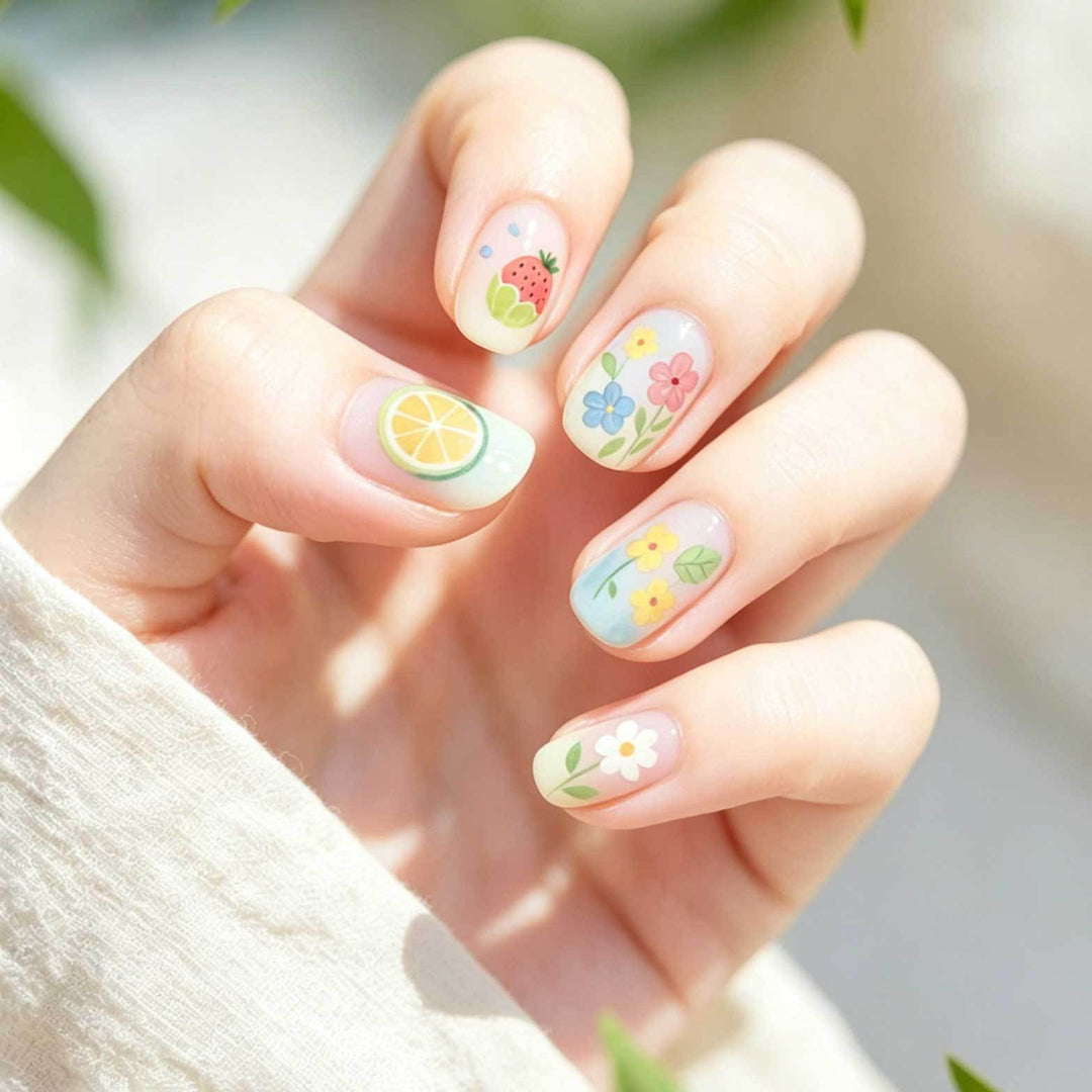 Whimsical Fruit and Floral Nail Art