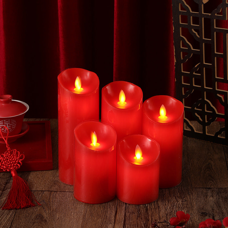 Realistic Wax-Look Flameless LED Pillar Candle with Flicker Flame and Drip-Edge Top