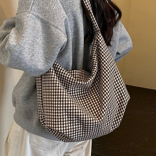 Cozy Gingham Print Shoulder Bag