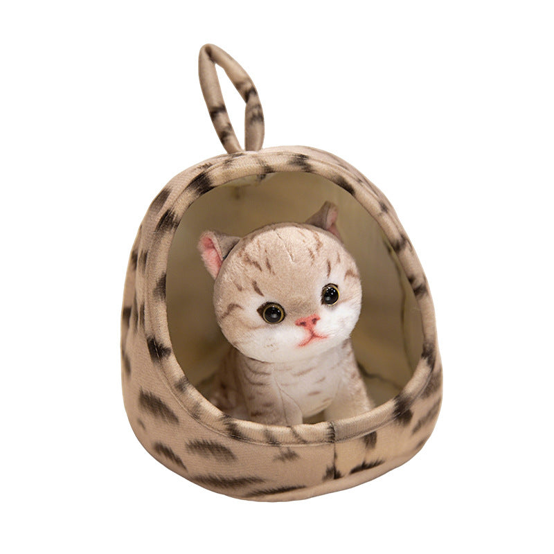 Mini Plush Calico Cat in Plush Cave Nest with Hanging Loop Kalsten
