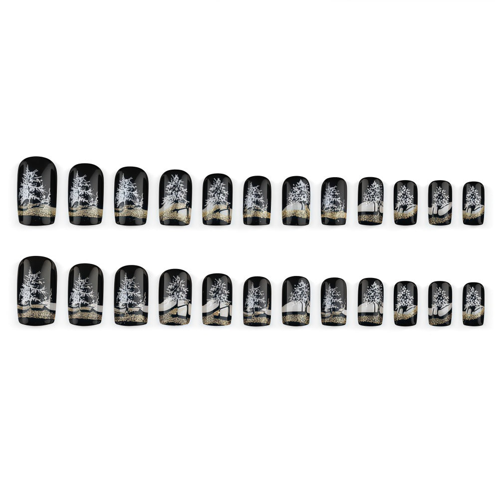 Artificial nails with romantic winter forest pattern Kalsten