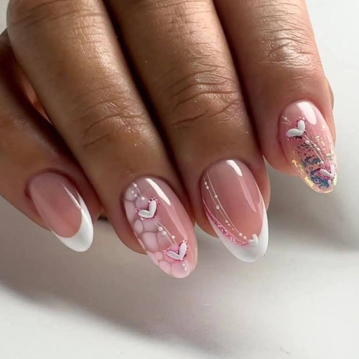 Artistic Gel Nails with Romantic Heart Designs Kalsten
