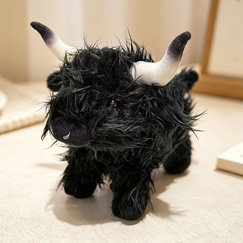 Plush Highland Calf Collectible Soft Toy with Curly Faux-Fur and Poseable Horns Kalsten