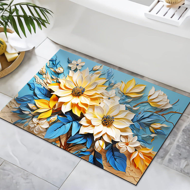 Textured Floral Design Bath Mat Kalsten