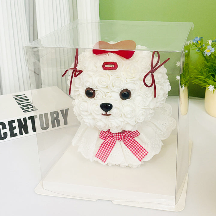 Foam Rose Teddy Bear Gift Sculpture With Satin Ribbon Bow