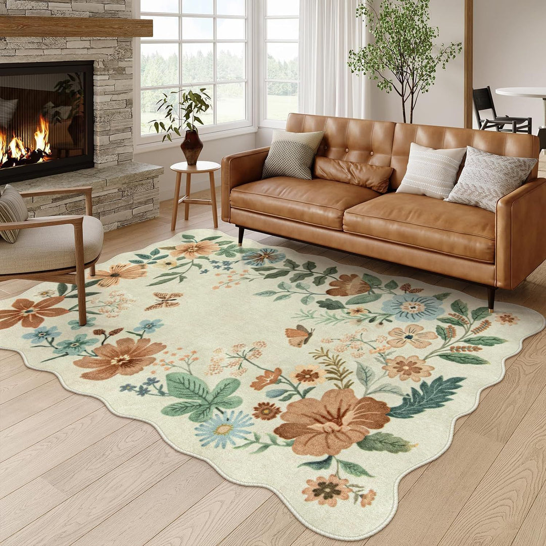 Ornate Butterfly Floral Area Rug
