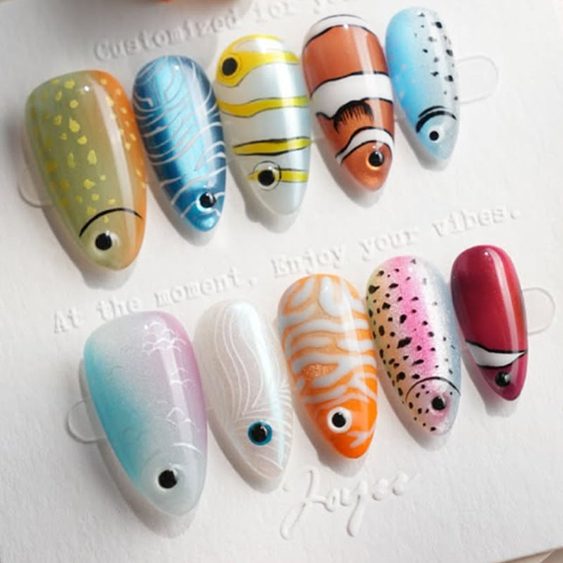 Creative nail art set with colorful animal motifs and glitter accents Kalsten