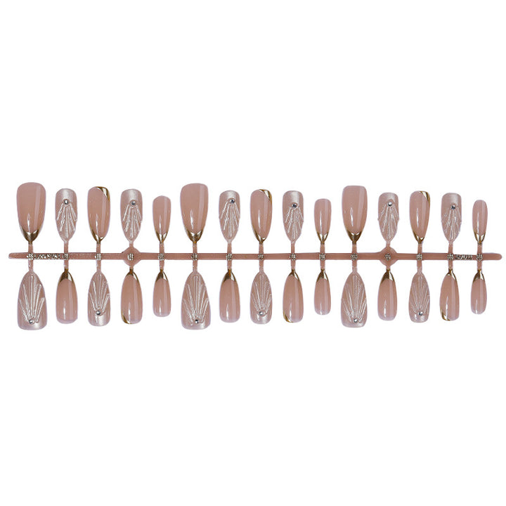 Artificial nail set with elegant gold tips and artistic decorations Kalsten