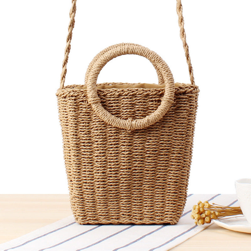 Braided Bast Shoulder Bag with Round Handle Kalsten