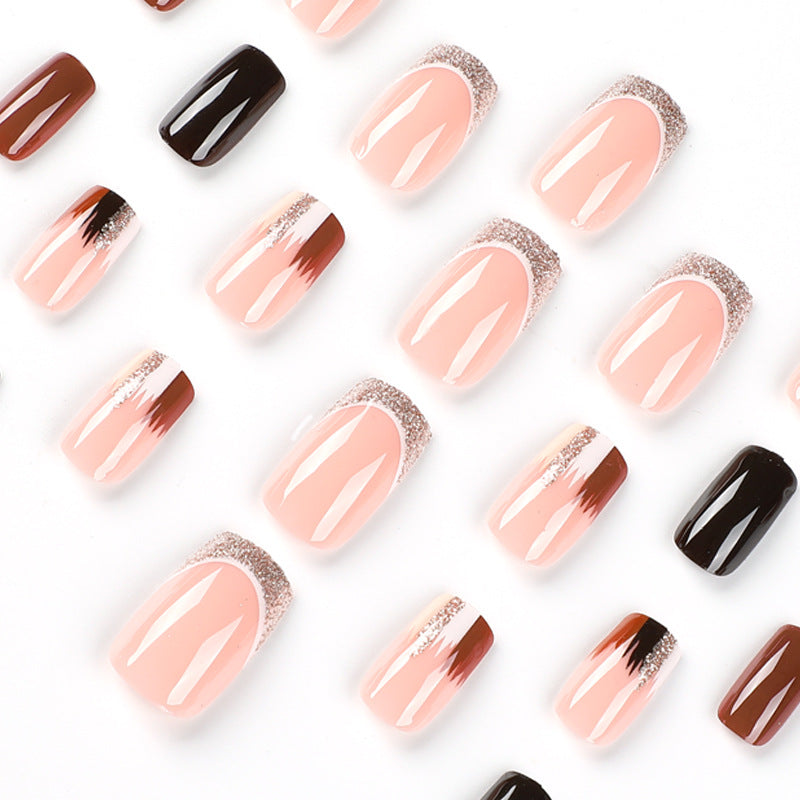 Elegant Artificial Nail Extensions with Ombre and Glitter Details Kalsten