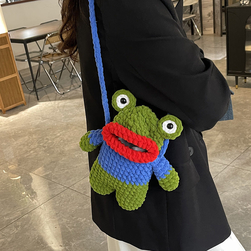 Cute Frog-Shaped Crochet Mini Backpack