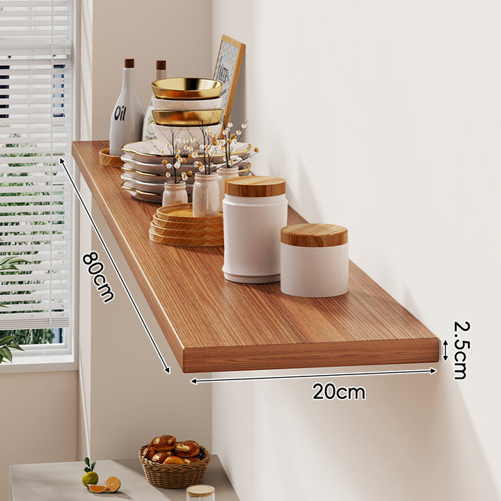 Floating Wall-Mounted Solid Wood Display Shelf with Concealed Brackets and Slim Profile