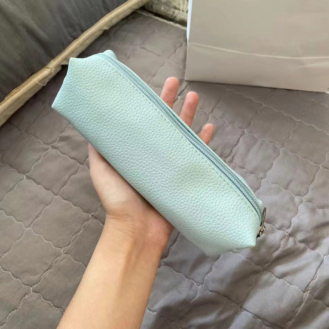 Textured Leather Zippered Pencil Case