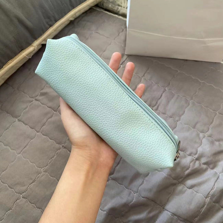 Textured Leather Zippered Pencil Case