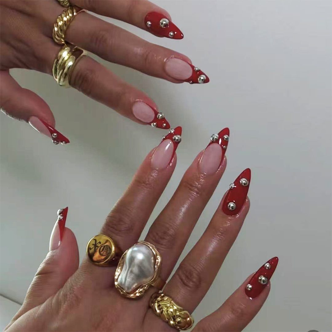 Decorative Stiletto Press-On Nails with Gem Accents Kalsten