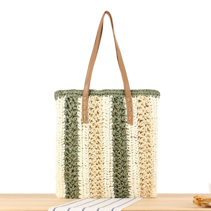Braided Natural Material Beach Bag with Sturdy Leather Handles Kalsten