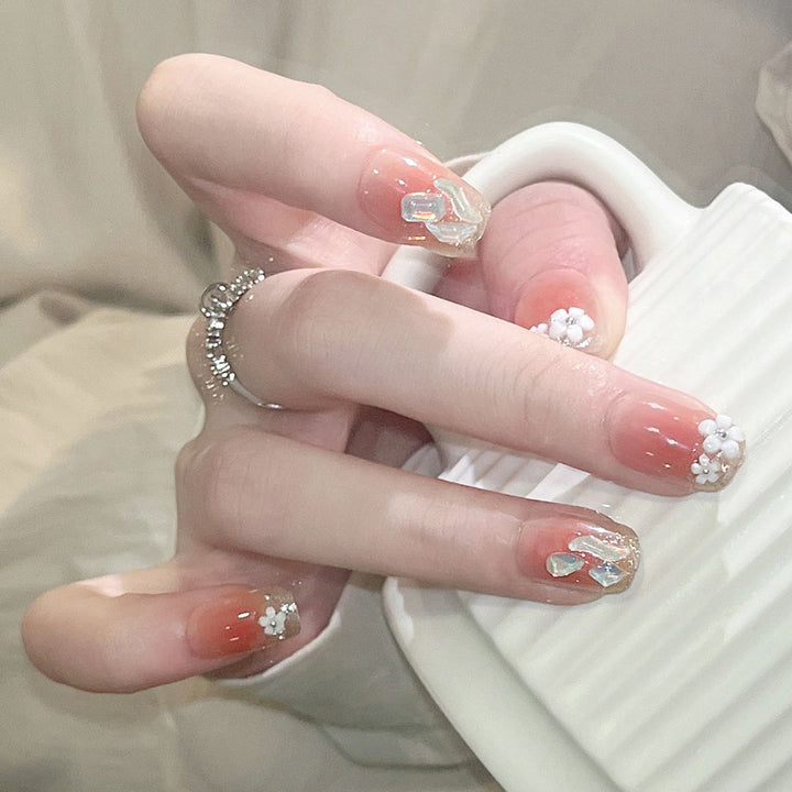 Artificial nail set with floral 3D decorations and elegant glitter Kalsten